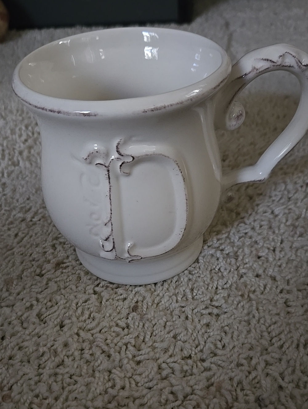 Pier 1 Cream Ceramic Monogram Mug - Letter D